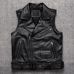 Motorcycle Tan Brown Quilted Genuine Cowhide Leather Vest for Men's