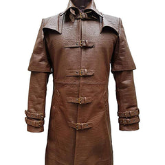 Tan Brown Full Length Steampunk Halloween Cosplay Leather Trench Coat for Men - MNCLeather