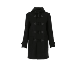 Long Length Wool Duffle Hooded Overcoat with Front Horns Closure for Women - MNCLeather
