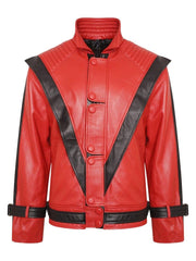 Michael Jackson Thrill Red and Black Lambskin Cosplay Leather Jacket for Men - MNCLeather