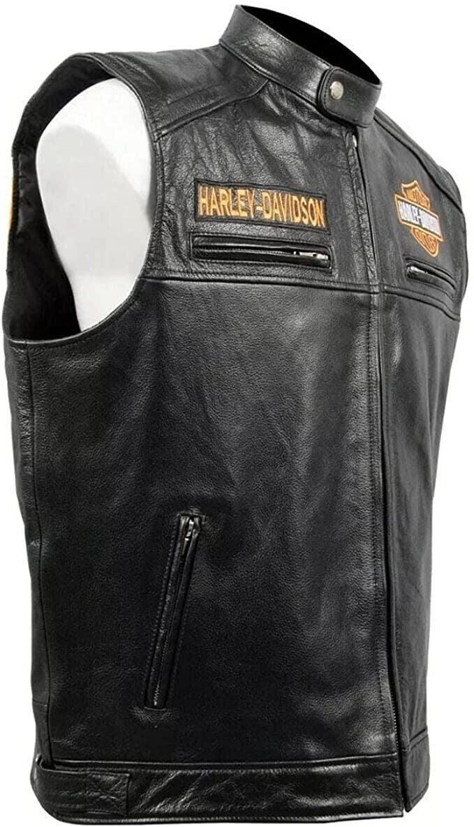 High-Quality Harley Davidson Sleeveless Motorcycle Cowhide Leather Vest for Men - MNCLeather