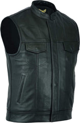 Men's Black Motorcycle Son of Anarchy Cowhide Sleeveless Leather Vest - MNCLeather