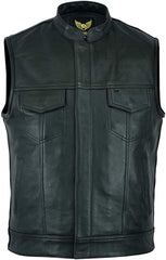 Men's Black Motorcycle Son of Anarchy Cowhide Sleeveless Leather Vest - MNCLeather