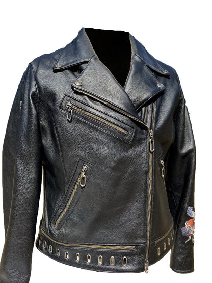 Harley Davidson Road Angel High Quality Motorcycle Cowhide Leather Jacket for Women - MNCLeather