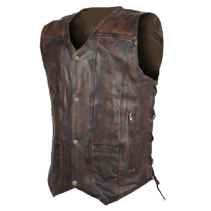 Dark Tan Waxed Indiana Button Closure Sleeveless Vest for Men - MNCLeather