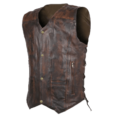 Dark Tan Waxed Indiana Button Closure Sleeveless Vest for Men - MNCLeather