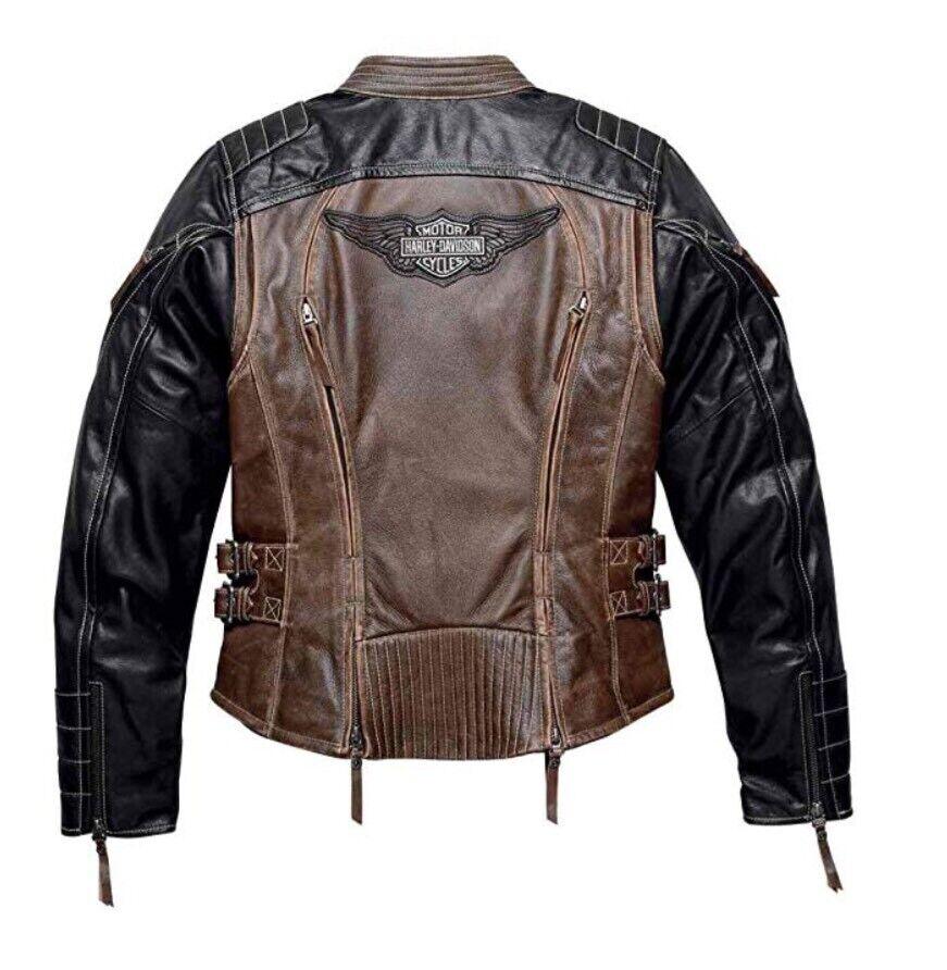 Distressed Brown Triple Vent System Cowhide Motorcycle Leather Jacket for Women - MNCLeather