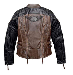 Distressed Brown Triple Vent System Cowhide Motorcycle Leather Jacket for Women - MNCLeather