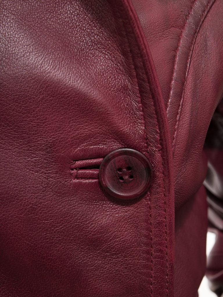 Casual Straight Fight Burgundy Red Long Length Trench Real Leather Overcoat for Women - MNCLeather