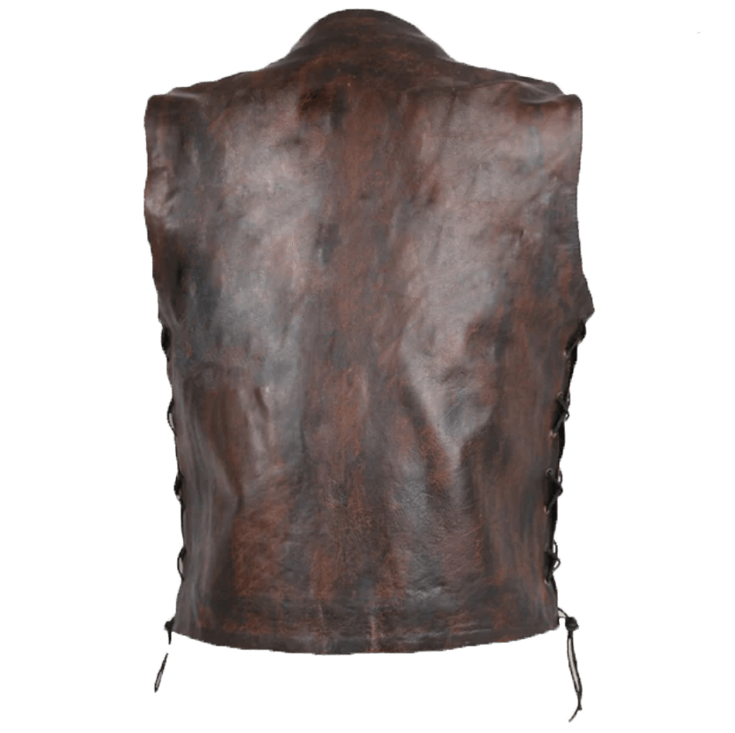 Dark Tan Waxed Indiana Button Closure Sleeveless Vest for Men - MNCLeather