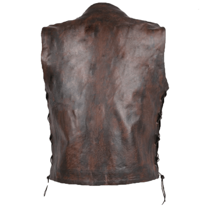 Dark Tan Waxed Indiana Button Closure Sleeveless Vest for Men - MNCLeather