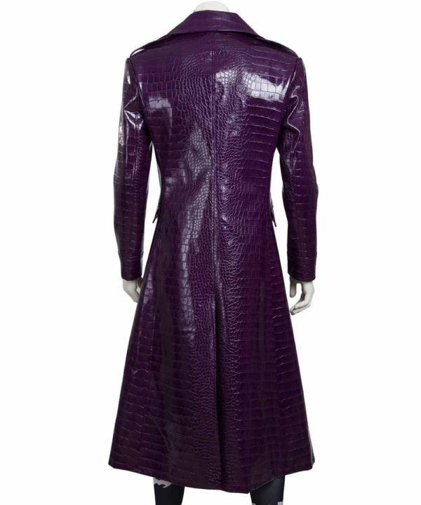 Suicide Squad Famous Joker Deep Purple Leather Trench Coat in Crocodile Patterns - MNCLeather