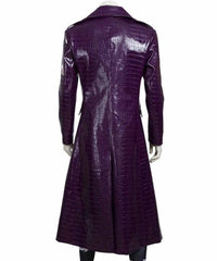 Suicide Squad Famous Joker Deep Purple Leather Trench Coat in Crocodile Patterns - MNCLeather