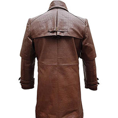 Tan Brown Full Length Steampunk Halloween Cosplay Leather Trench Coat for Men - MNCLeather