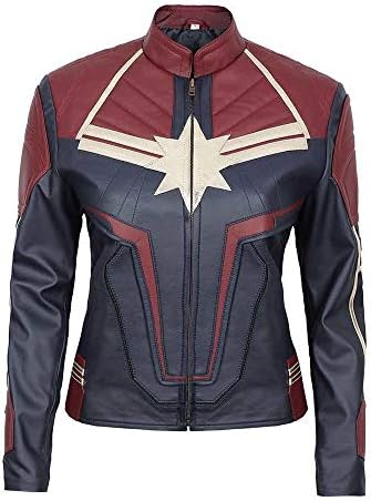 Premium Quality Carol Danvers New Captain Marvel Cosplay Red and Blue Leather Jacket for Women