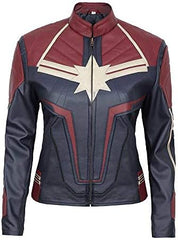 Premium Quality Carol Danvers New Captain Marvel Cosplay Red and Blue Leather Jacket for Women