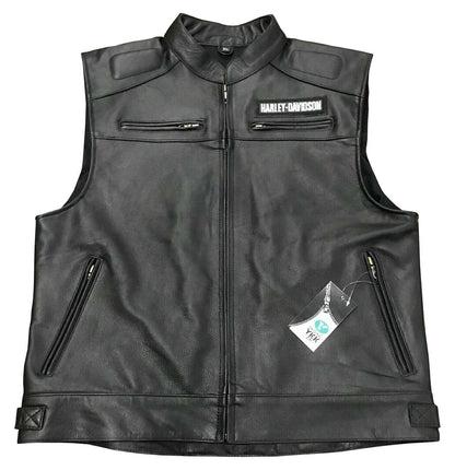 Harley Davidson Passing Link Black Cowhide Leather Vest for Men - MNCLeather