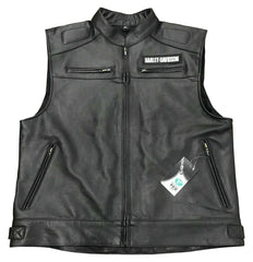 Harley Davidson Passing Link Black Cowhide Leather Vest for Men - MNCLeather
