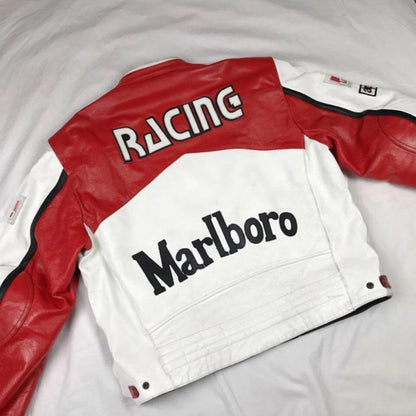 white marlboro real leather jacket for men, world championship racing leather jacket for men