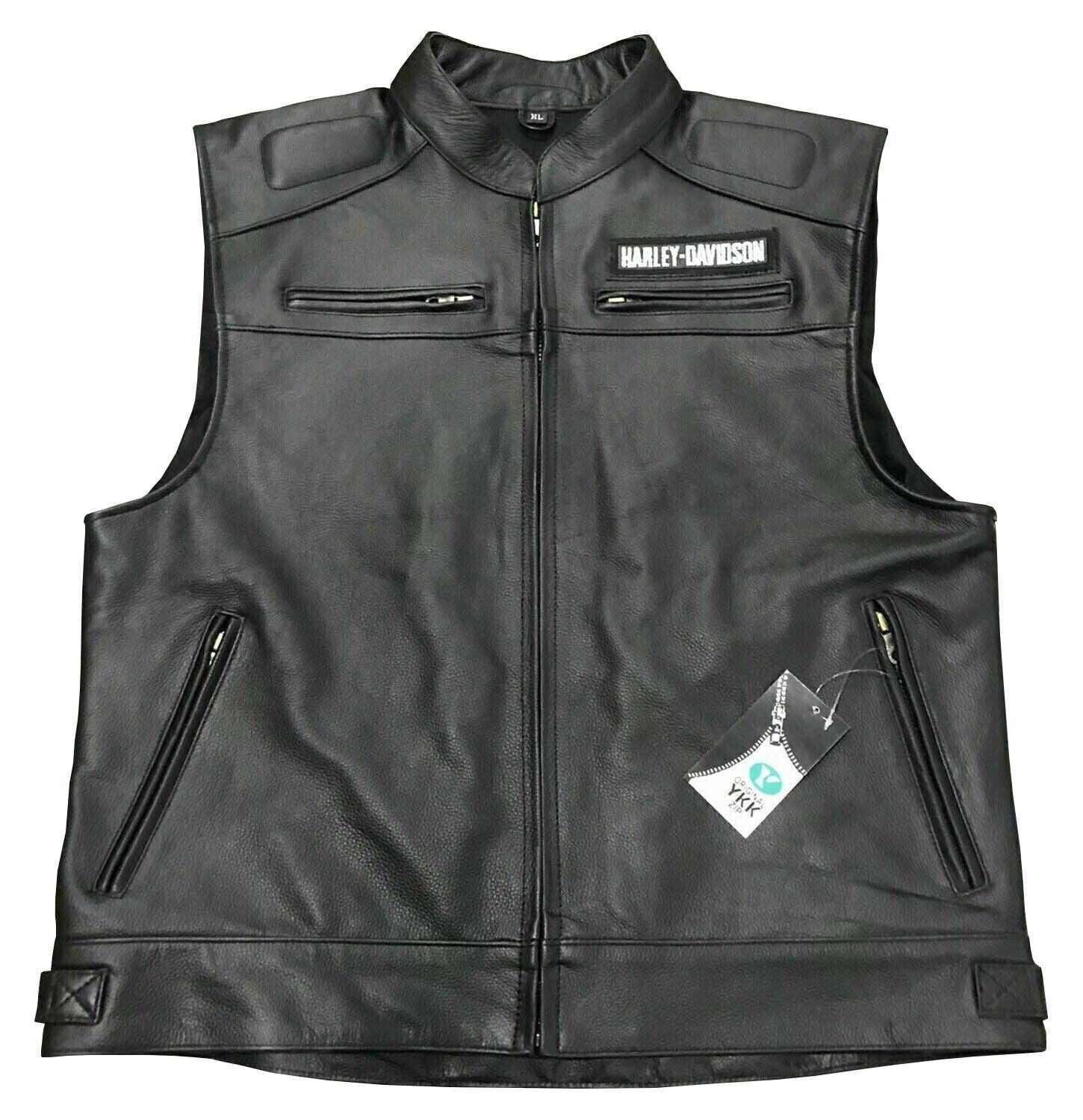 High-Quality Harley Davidson Sleeveless Motorcycle Cowhide Leather Vest for Men - MNCLeather