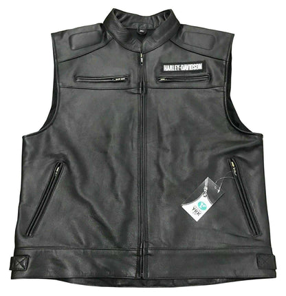 High-Quality Harley Davidson Sleeveless Motorcycle Cowhide Leather Vest for Men - MNCLeather