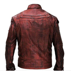 Peter Quill Star Lord Inspired Distressed Maroon Guardian of Galaxy Dirt Leather Jacket - MNCLeather