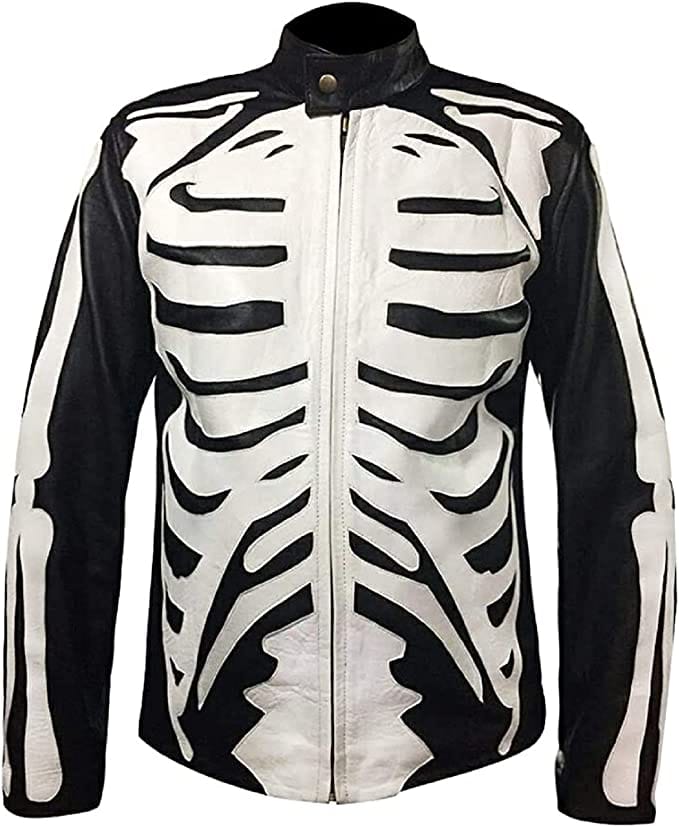 Premium Quality Skeleton Bones Halloween Cosplay Costume Real Leather Jacket