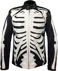 Premium Quality Skeleton Bones Halloween Cosplay Costume Real Leather Jacket