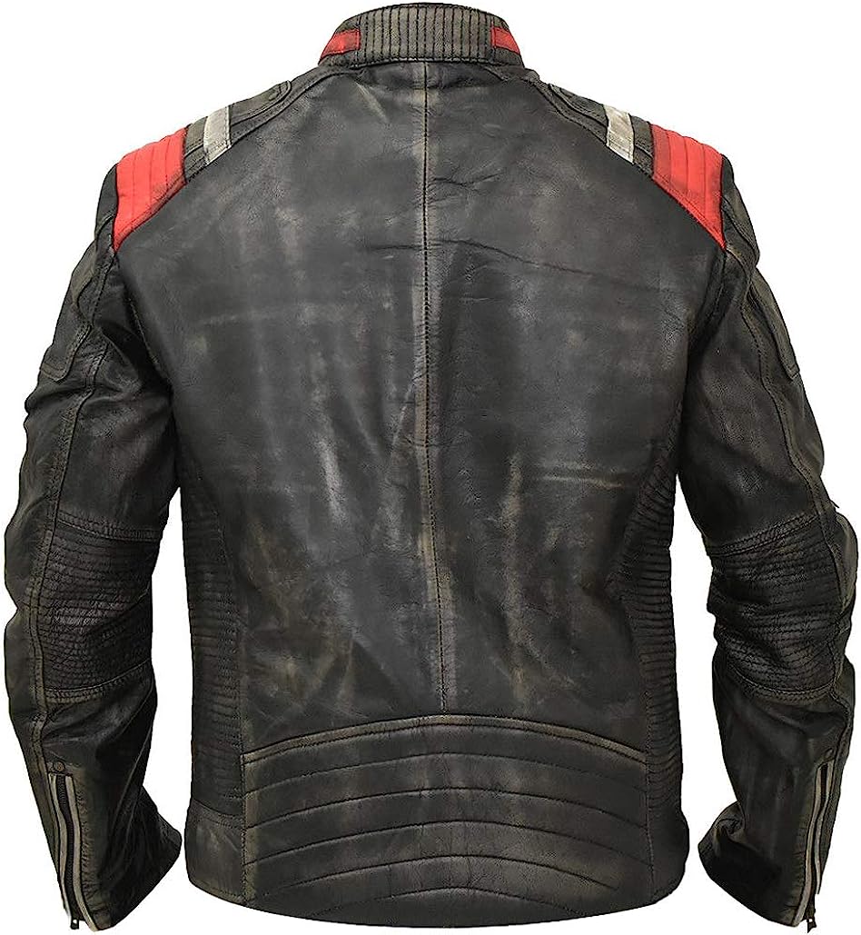 Men's Cafe Racer Retro 3 Motorcycle Lambskin Distressed Leather Jacket