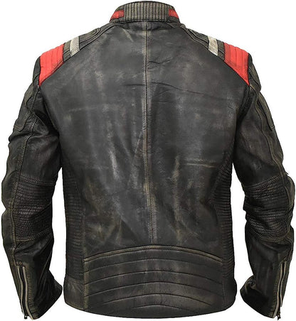 Men's Cafe Racer Retro 3 Motorcycle Lambskin Distressed Leather Jacket