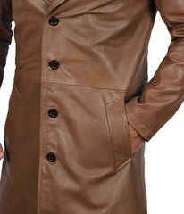 Supernatural Tan Brown 3/4 Length Real Lambskin Genuine Leather Overcoat for Men