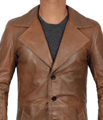 Supernatural Tan Brown 3/4 Length Real Lambskin Genuine Leather Overcoat for Men