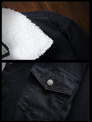 Distressed Black Lightweight Denim Jean Jacket for Men with Sherpa Lining - MNCLeather