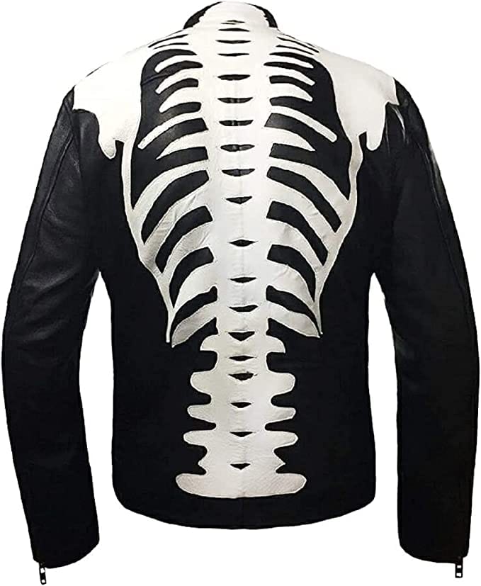 Premium Quality Skeleton Bones Halloween Cosplay Costume Real Leather Jacket