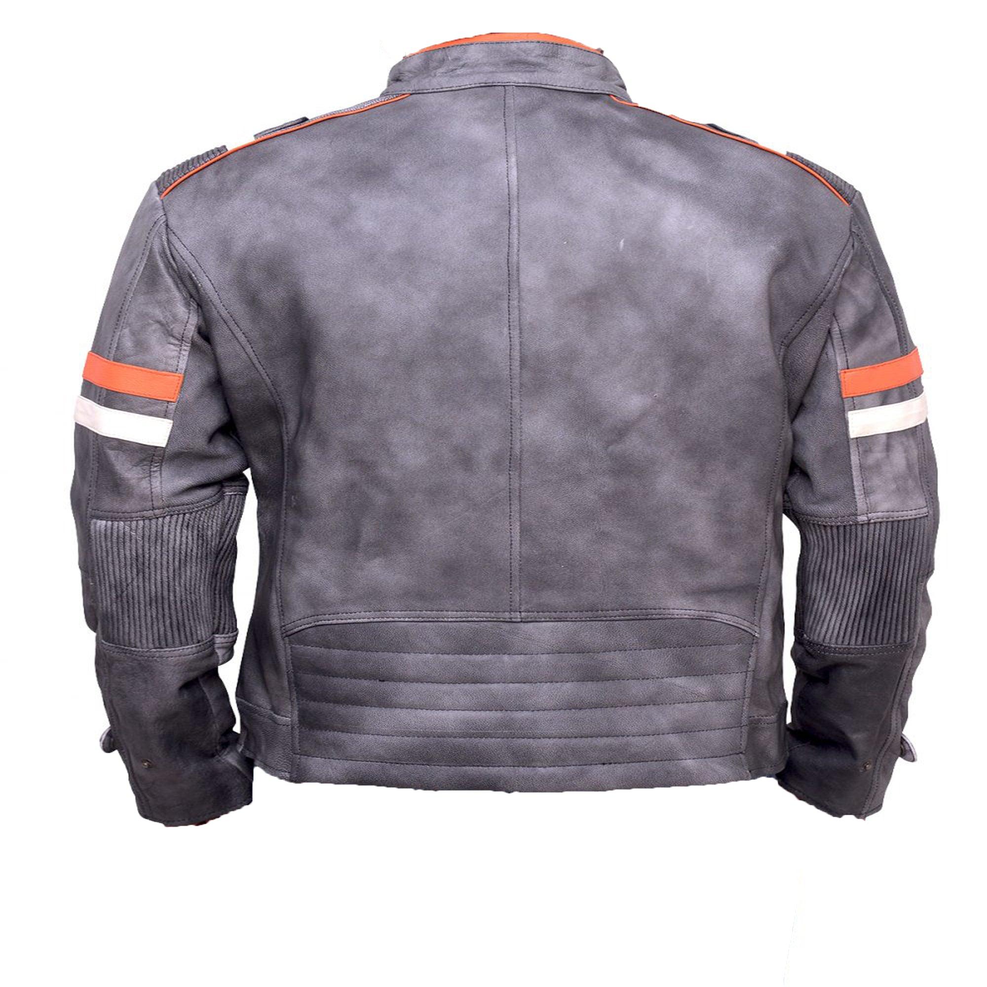 Motorcycle Distressed Grey Retro Biker Real Leather Jacket - MNCLeather