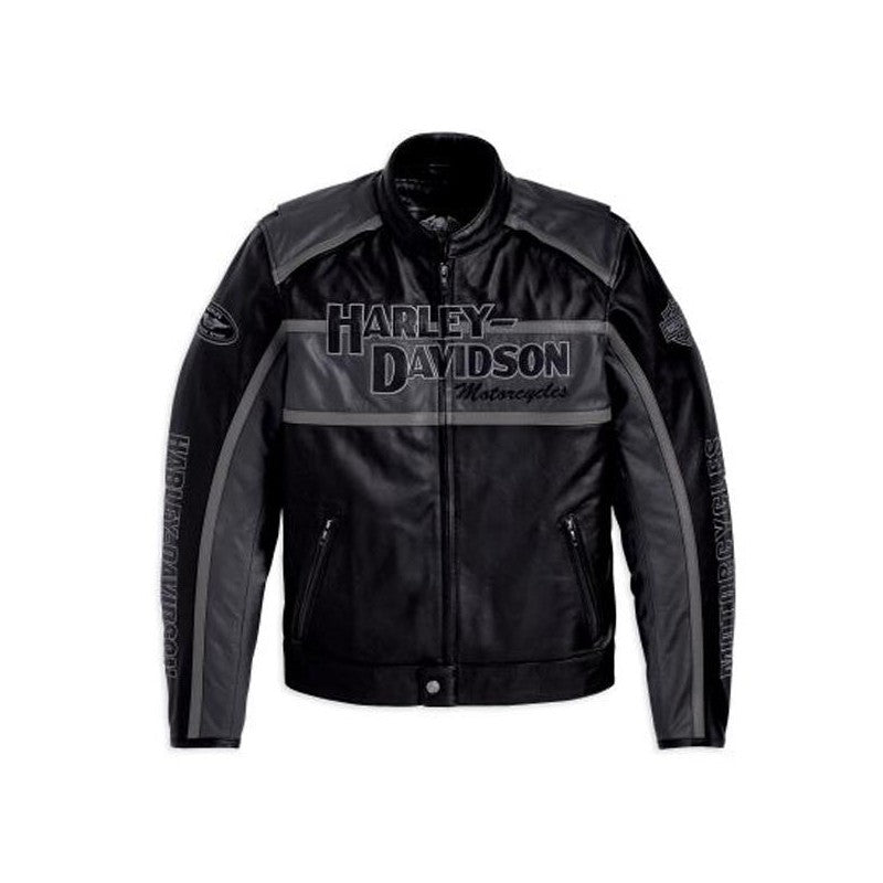 Harley Davidson Classic Cruiser Grey and Black Cowhide Leather Jacket for Men with Dual Vents