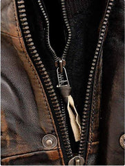 Mens Distressed Motorcycle Real Leather Jacket - Double Pocket Handmade Brown Leather Jacket For Men - MNCLeather