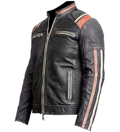 Distressed Motorcycle Jacket - Handmade Vintage Retro Biker Leather Jacket for Men - MNCLeather