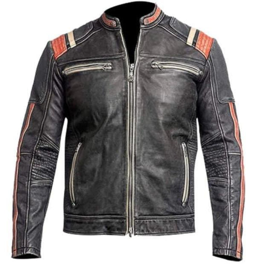 Distressed Motorcycle Jacket - Handmade Vintage Retro Biker Leather Jacket for Men - MNCLeather