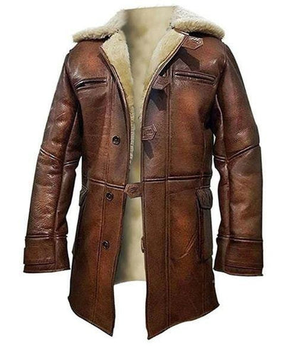 Brown Lambskin Real Shearling Coat in Bronze Waxed Brown Colour and Real Sheep Shearling for Winters - MNCLeather
