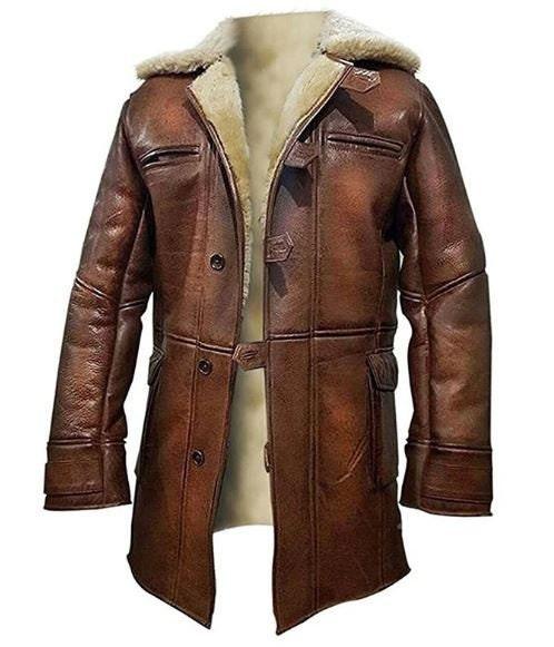 Brown Lambskin Real Shearling Coat in Bronze Waxed Brown Colour and Real Sheep Shearling for Winters - MNCLeather