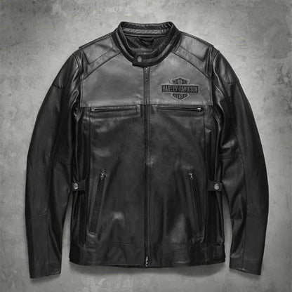 harley davidson distressed black cowhide motorcycle leather jacket for men