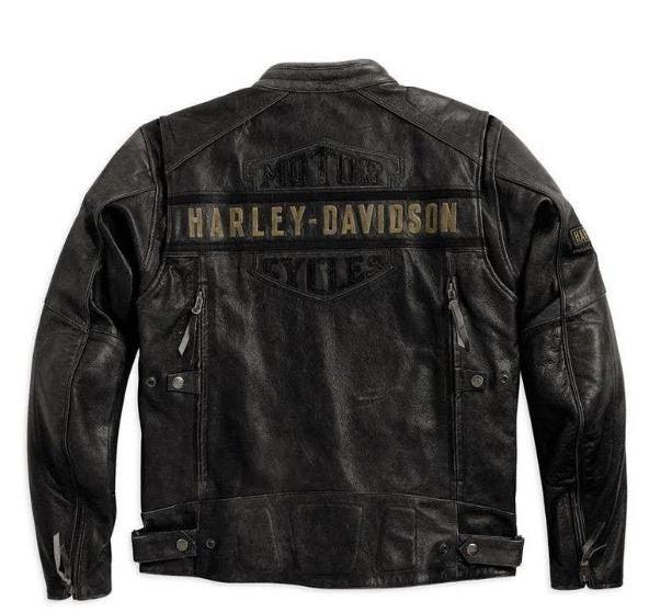 Harley Davidson Passing Link Cowhide Motorcycle Black Leather Jacket with Air Vents for Men - MNCLeather