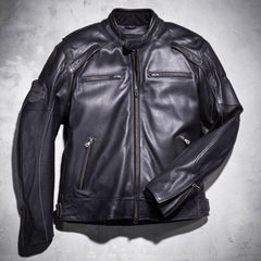Harley Davidson Reflective Skull Motorcycle Real Leather Jacket with Multiple Pockets - MNCLeather