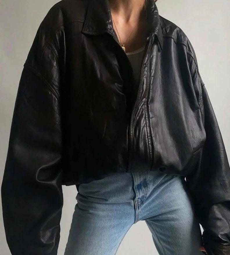 Women Oversize Real Lambskin Black Bomber Jacket - MNCLeather