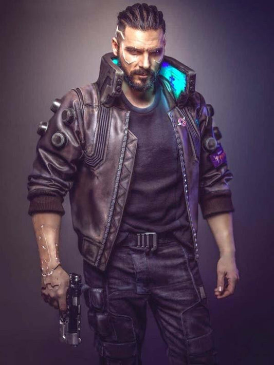 cyberpunk 2077 samurai cosplay bomber leather jacket