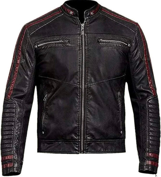 Distressed Black Motorcycle Real Lamsbkin Leather Jacket for Men - Cafe Racer N 7 Black Genuine Leather Jacket - MNCLeather