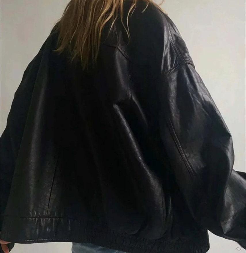 Women Oversize Real Lambskin Black Bomber Jacket - MNCLeather