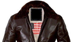 Men's Outerwear A2 Cockpit Pilot Military Brown Bomber Jacket with US Flag Jacket - MNCLeather