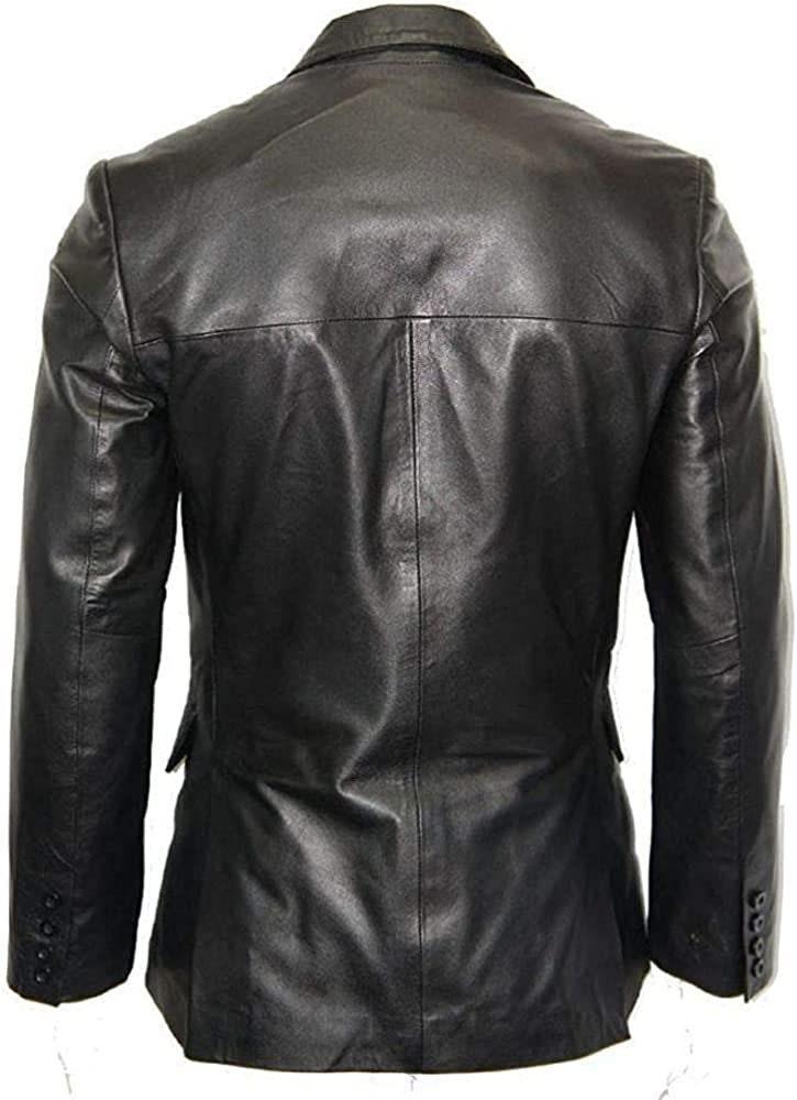Classic Fit Black Lambskin Real Lambskin Leather Sports Coat for Men - Lightweight Real Leather Black Casual Overcoat for Men - MNCLeather